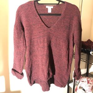 Red Knit V-Neck Sweater